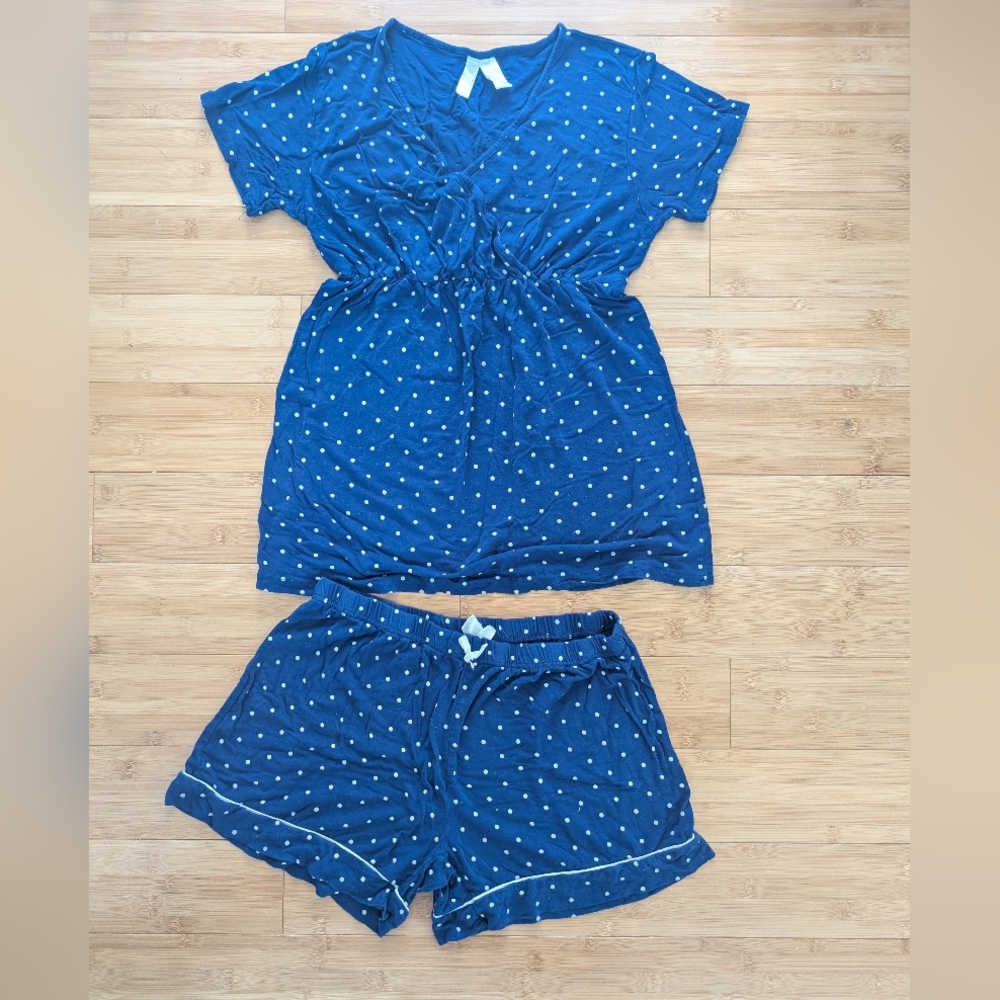 Lamaze Maternity and Nursing Blue Polka Dot Pajama Set